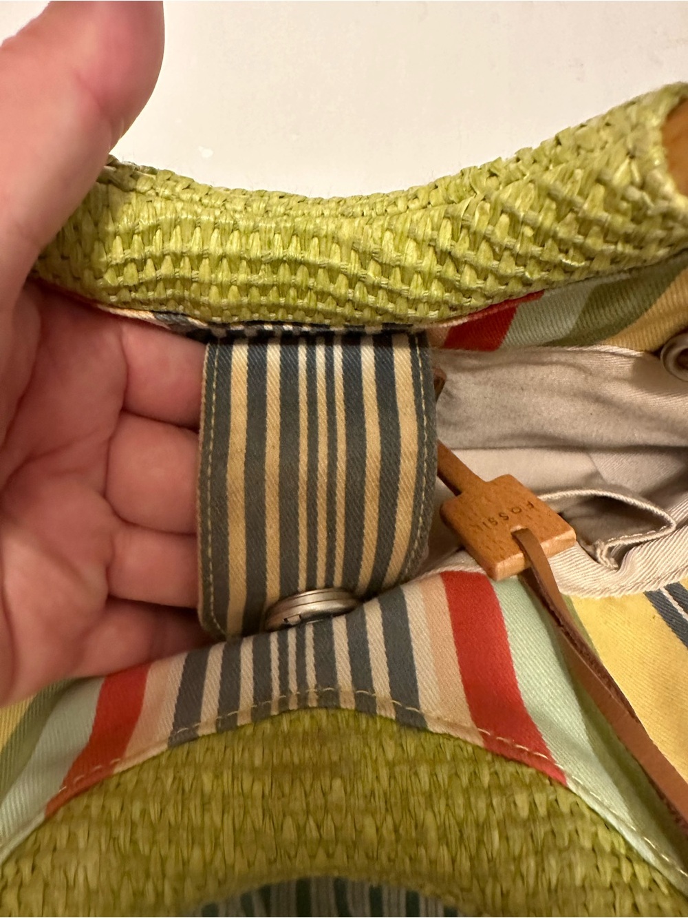 Fossil Lime Green Woven small summer purse with Bamboo Handles - Picture 5 of 5